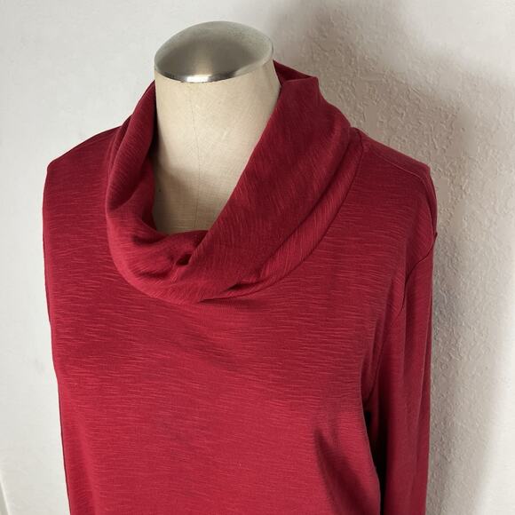 J.Jill Pima Cowl Neck Tunic Top red, long sleeve, size S, made in Peru - Picture 2 of 7